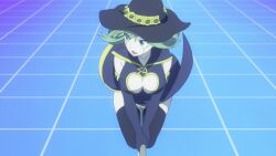 Rule 34 | 1girl, animated, anime screenshot, breasts, cleavage, cleavage cutout, clothing cutout, eden&#039;s zero, green eyes, green hair, hat, heart cutout, highres, large breasts, long hair, screencap, tagme, video, witch (eden&#039;s zero), witch hat