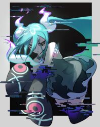 Rule 34 | 1girl, aqua hair, bare shoulders, black thighhighs, creatures (company), detached sleeves, faesu, floating, game freak, ghost, ghost miku (project voltage), glitch, gradient hair, grey shirt, hair between eyes, hatsune miku, highres, long hair, looking at viewer, multicolored hair, necktie, nintendo, pale skin, pokemon, project voltage, see-through, see-through skirt, shirt, skirt, thighhighs, twintails, very long hair, vocaloid, will-o&#039;-the-wisp (mythology), yellow eyes