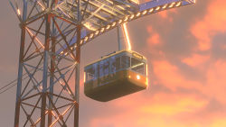 Rule 34 | artist name, cable car, cloud, cloudy sky, commentary request, gondola, highres, making-of available, mclelun, no humans, original, outdoors, red sky, scenery, sky, sunset, tower