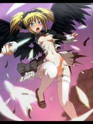 Rule 34 | 10s, 1girl, blonde hair, blush, breasts, clam curry, fang, female focus, high school dxd, highres, mittelt, wings