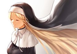 Rule 34 | 1girl, blonde hair, capelet, closed eyes, closed mouth, floating hair, highres, long hair, neck ribbon, nijisanji, nun, ribbon, sister claire, sister claire (1st costume), smile, solo, spica (starlitworks), traditional nun, upper body, veil, very long hair, virtual youtuber, white capelet, white ribbon