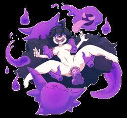 Rule 34 | 1girl, @ @, animated, animated gif, arm grab, bare legs, barefoot, breasts, cavitees, clitoris, covered erect nipples, creatures (company), feet, game freak, gastly, gen 1 pokemon, happy sex, haunter, heart, hex maniac (pokemon), large breasts, legs, monster, nintendo, nipples, npc trainer, open mouth, penis, pokemon, pokemon (creature), pokemon xy, pussy, restrained, sex, smile, spread legs, thigh grab, uncensored, vaginal, veins, veiny penis