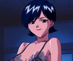 Rule 34 | 1girl, animated, animated gif, black hair, bra, breasts, game cg, lingerie, lowres, miki (viper), nipples, solo, underwear, undressing, viper, viper ctr