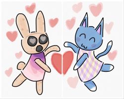 Rule 34 | animal crossing, coco (animal crossing), heart, heart-shaped pupils, heart arms duo, highres, nintendo, rosie (animal crossing), source request, symbol-shaped pupils, white background