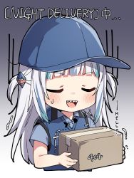 Rule 34 | 1girl, bad id, bad twitter id, blue hair, blush, closed eyes, gawr gura, hat, hololive, hololive english, multicolored hair, open mouth, silver hair, solo, streaked hair, tsuka, virtual youtuber