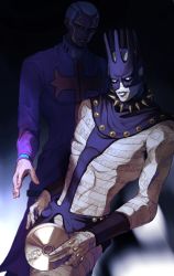Rule 34 | cd, collar, enrico pucci, hand up, highres, holding, jojo no kimyou na bouken, priest, sano (hospital 0434), shadow, smirk, spiked collar, spikes, stand (jojo), standing, stone ocean, white hair, whitesnake (stand), wristband