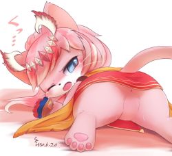 Rule 34 | 1girl, anus, artist request, ass, blue eyes, cat, cat busters, furry, furry female, highres, jeanne (cat busters), long hair, no pussy, pink hair, solo
