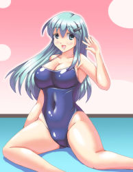 Rule 34 | 10s, 1girl, aqua eyes, aqua hair, blush, breasts, competition school swimsuit, easily, hair ornament, hairclip, kantai collection, large breasts, long hair, looking at viewer, one-piece swimsuit, open mouth, school swimsuit, smile, solo, suzuya (kancolle), swimsuit