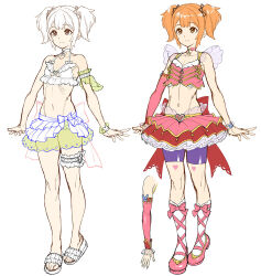 Rule 34 | 1boy, androgynous, bare legs, bare shoulders, character sheet, crossdressing, full body, lapucelle kakao, lilith-soft, long hair, magical boy, magical girl, multiple views, navel, orange hair, shiny skin, short twintails, shorts, shorts under skirt, skirt, standing, sweat, taimanin (series), taimanin rpgx, trap, twintails, very long hair, yellow eyes, zol