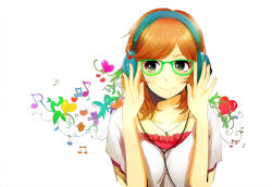 Rule 34 | 1girl, face, glasses, headphones, heart, jewelry, musical note, necklace, smile, solo, vocaloid, white background, yokoyari mengo