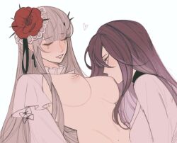 Rule 34 | 2girls, bad tag, breast piercing, breasts, breasts out, closed eyes, coquelic (path to nowhere), multiple girls, nipple piercing, path to nowhere, piercing, shalom (path to nowhere), sucking nipples (female), yuri