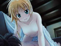 1girl blonde_hair blush chris_northfield fukamori_arata game_cg green_eyes nipples nude princess_waltz takeya_masami