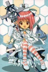 Rule 34 | .hack//, .hack//tasogare no udewa densetsu, 00s, 1girl, bandai, cyber connect 2, dress, fang, grunty, hack, hat, honeycomb (pattern), honeycomb background, honeycomb pattern, izumi rei, mireille (.hack//), pantyhose, shoes, solo, staff, striped clothes, striped pantyhose, white footwear