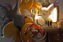Rule 34 | animal ears, blacktailmon, cat, cat ears, claws, digimon, digimon (creature), gloves, highres, mikemon, sonic (series), tail, tailmon, tails (sonic)