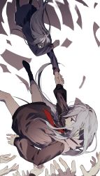 Rule 34 | 2girls, cong psk, disembodied hand, dual persona, falling, highres, holding another&#039;s wrist, long hair, long sleeves, multiple girls, neckerchief, paper, project sekai, red neckerchief, white hair, yoisaki kanade