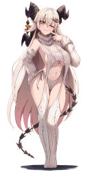 Rule 34 | 1girl, absurdres, black horns, closed mouth, commission, detached sleeves, full body, hair between eyes, hair ornament, highres, horn ornament, horns, long hair, meme attire, misma ryzing, mole, mole under mouth, multiple horns, navel, one eye closed, panties, pointy ears, ribbed sleeves, ribbed sweater, ribbed thighhighs, side-tie panties, solo, suspenders, sweater, tail, turtleneck, turtleneck sweater, underwear, v&amp;u entertainment, vicarious, virgin destroyer sweater, virtual youtuber, yellow eyes