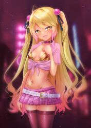 Rule 34 | 1girl, absurdres, ahoge, alternate costume, alternate hair color, alternate skin color, amamiya kokoro, animal print, bell, belt, bikini, black thighhighs, blonde hair, blush, breasts, collar, commentary request, covered erect nipples, fang, gold bikini, gradient hair, grin, hair bell, hair ornament, hair ribbon, highleg, highleg panties, highres, ishi no shita, jingle bell, leopard print, long hair, looking at viewer, loose belt, midriff, miniskirt, multicolored hair, naughty face, navel, navel piercing, nijisanji, open mouth, outdoors, panties, piercing, pink collar, pink hair, pink shirt, pink skirt, plaid, plaid skirt, pleated skirt, revealing clothes, ribbon, see-through, see-through shirt, shiny clothes, shirt, skin fang, skindentation, skirt, small breasts, smile, solo, swimsuit, tan, tattoo, thighhighs, tied shirt, twintails, underwear, variant set, very long hair, virtual youtuber, white belt, x hair ornament, yellow eyes, zettai ryouiki