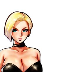 Rule 34 | 1girl, android 18, blonde hair, breasts, darji, dragon ball, dragonball z, large breasts, simple background, solo