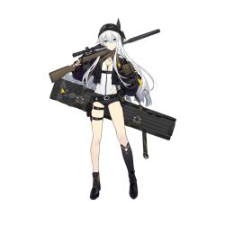 Rule 34 | 1girl, asymmetrical footwear, bandana, black footwear, black jacket, black shorts, blue eyes, bolt-action rifle, bolt action, boots, brown gloves, closed mouth, darpa xm-3, fingerless gloves, floor, girls&#039; frontline, gloves, gun, hand on own hip, highres, holding, holding weapon, jacket, long hair, looking at viewer, mod3 (girls&#039; frontline), official alternate costume, official art, over shoulder, patch, prototype design, rifle, shi-chen, shorts, silver hair, sniper rifle, solo, standing, suppressor, transparent background, uneven footwear, weapon, weapon case, weapon over shoulder, xm3 (girls&#039; frontline), xm3 (mod3) (girls&#039; frontline)