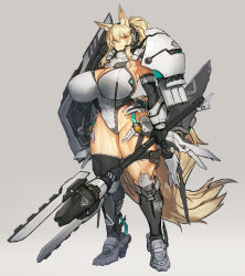 Rule 34 | 1girl, alternate breast size, alternate costume, animal ear fluff, animal ears, arknights, armor, armored boots, asymmetrical legwear, black legwear, blonde hair, boots, breasts, cleavage, covered navel, elbow gloves, full body, gloves, grey background, headgear, high ponytail, highres, holding, holding shield, holding weapon, horse ears, horse girl, horse tail, huge breasts, lance, legs apart, leotard, long hair, melon22, muscular, muscular female, nearl (arknights), polearm, rhodes island logo (arknights), shield, shoulder armor, simple background, standing, tail, thigh strap, thighs, weapon
