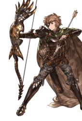 Rule 34 | 10s, 1boy, alpha transparency, armor, arrow (projectile), boots, bow (weapon), breastplate, brown eyes, brown hair, cape, eyepatch, full body, gran (granblue fantasy), granblue fantasy, holding, holding bow (weapon), holding weapon, legs apart, male focus, minaba hideo, official art, quiver, short hair, sidewinder (granblue fantasy), solo, transparent background, weapon, wide stance