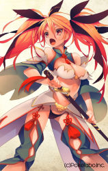 Rule 34 | 1girl, bad id, bad pixiv id, breasts, etomai, large breasts, long hair, official art, open mouth, orange hair, sangoku infinity, solo, sword, twintails, weapon