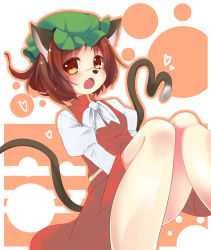 Rule 34 | 1girl, animal ears, blush, brown eyes, brown hair, cat ears, cat girl, cat tail, chen, female focus, furry, furry female, hat, looking at viewer, mouse nose, multiple tails, outline, short hair, solo, tail, touhou, yuki usagi (snowcanvas)