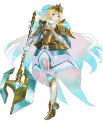 Rule 34 | 1girl, ankle boots, armor, armored dress, axe, battle axe, blonde hair, blue eyes, blue hair, boots, breastplate, cape, dress, earrings, feather trim, fire emblem, fire emblem heroes, fjorm (fire emblem), full body, fur trim, gloves, gradient clothes, gradient hair, highres, holding, holding weapon, jewelry, maeshima shigeki, medium hair, multicolored hair, nintendo, shoulder armor, solo, thighhighs, tiara, transparent background, two-tone hair, weapon, zettai ryouiki