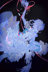 Rule 34 | 1girl, closed eyes, falling, feathers, long hair, rella, ribbon, smile, tears, vocaloid, wings, yonjuunana (vocaloid)