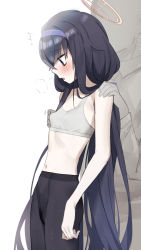 Rule 34 | 1boy, 1girl, aumann, black hair, black pantyhose, blue archive, blue hairband, blush, bra, breasts, collarbone, faceless, faceless male, grey bra, hairband, halo, hand on another&#039;s shoulder, hetero, highres, long hair, navel, nipple rub, nipple stimulation, open mouth, pantyhose, simple background, small breasts, solo focus, ui (blue archive), underwear, very long hair, white background