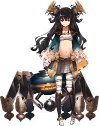 Rule 34 | 1girl, artist request, black hair, blunt bangs, bomb, explosive, flat chest, full body, gloves, hair ornament, long hair, midriff, navel, official art, oshiro project:re, oshiro project:re, pantyhose, pleated skirt, purple eyes, shigisan (oshiro project), skirt, transparent background, wavy hair, white gloves