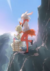 Rule 34 | 10s, 2girls, alpaca ears, alpaca suri (kemono friends), alpaca tail, animal ears, bird tail, blonde hair, blue sky, blunt bangs, boots, brown footwear, buttons, collar, cup, day, drawstring, fluffy collar, frilled sleeves, frills, full body, fur-trimmed boots, fur-trimmed sleeves, fur collar, fur trim, gloves, gradient hair, hair bun, hair ribbon, hand on another&#039;s shoulder, head wings, holding, holding cup, japanese crested ibis (kemono friends), kashmir, kemono friends, kneeling, leg lift, long sleeves, mary janes, mountain, multicolored hair, multiple girls, neck ribbon, outdoors, pantyhose, pleated skirt, red gloves, red legwear, red skirt, ribbon, scenery, shirt, shoes, short hair, short hair with long locks, sidelocks, single hair bun, sketch, skirt, sky, sleeveless, sleeveless shirt, standing, standing on one leg, tail, teacup, thermos, towel, tress ribbon, two-tone hair, white hair, white legwear, white shirt, wide shot, wide sleeves, wings