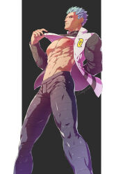 Rule 34 | 1boy, abs, bara, bare pectorals, black jacket, black pants, closed mouth, clothes lift, creatures (company), cyrus (pokemon), evinist, game freak, highres, jacket, large pectorals, male focus, muscular, muscular male, navel, nintendo, nipples, open clothes, open jacket, pants, pectorals, pokemon, pokemon dppt, shirt, shirt lift, short hair, solo, white hair, white shirt
