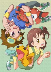 Rule 34 | 1boy, 1girl, digimon, goggles, goggles on head, katou juri, looking at another, matsuda takato, puppet, smile