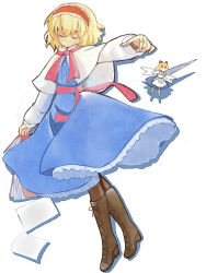 Rule 34 | 2girls, alice margatroid, bad id, bad pixiv id, blonde hair, book, boots, capelet, chagen kokimu, dress, closed eyes, female focus, full body, hairband, multiple girls, pantyhose, polearm, shanghai doll, short hair, spear, touhou, weapon, white background