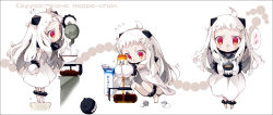 Rule 34 | 10s, 1girl, abyssal ship, coffee, coffee maker, coffee pot, cup, dress, kantai collection, kettle, looking at viewer, milk carton, northern ocean princess, red eyes, salamander (hop-step), translation request, white dress, white hair