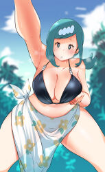 Rule 34 | 1girl, :o, absurdres, blue hair, breasts, cleavage, creatures (company), freckles, game freak, highres, kenron toqueen, lana&#039;s mother (pokemon), large breasts, nintendo, pokemon, pokemon (anime), pokemon sm (anime), solo, swimsuit