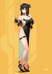 Rule 34 | 1girl, absurdres, bare legs, bare shoulders, black dress, black footwear, black gloves, black hair, blush, breasts, brown eyes, choker, cleavage, closed mouth, dress, elbow gloves, full body, gloves, hair between eyes, hayabusa, highres, large breasts, long hair, looking at viewer, mole, mole on breast, mole under eye, original, pelvic curtain, shoes, sideless outfit, sleeveless, sleeveless dress, smile, solo, strapless, strapless dress, thigh strap