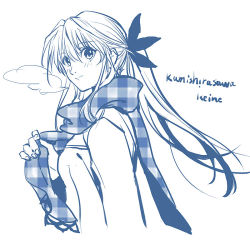 Rule 34 | 1girl, alternate hairstyle, bad id, bad pixiv id, breath, character name, checkered clothes, checkered scarf, fancybetty, kamishirasawa keine, long hair, lowres, monochrome, plaid, plaid scarf, ponytail, scarf, touhou, unmoving pattern