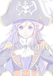 Rule 34 | 1girl, blue eyes, braid, enkyo yuuichirou, hat, katou marika, miniskirt pirates, pastel colors, pirate, pirate hat, red hair, smile, solo