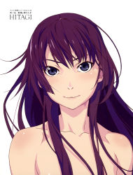 Rule 34 | absurdres, completely nude, highres, long hair, monogatari (series), nude, official art, out-of-frame censoring, purple hair, senjougahara hitagi, simple background, solo, watanabe akio, white background