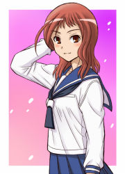 Rule 34 | 1girl, blush, brown eyes, brown hair, fujii satoshi, saki (manga), school uniform, serafuku, solo, takei hisa