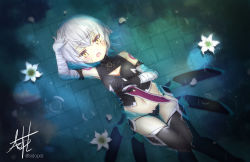 Rule 34 | 1girl, absurdres, adopot, back, bandaged arm, bandages, bare shoulders, black panties, black thighhighs, black vest, breasts, cropped vest, dagger, facial scar, fate/apocrypha, fate/grand order, fate (series), green eyes, hair between eyes, highres, holding, jack the ripper (fate/apocrypha), knife, panties, scar, scar across eye, scar on cheek, scar on face, short hair, shoulder tattoo, small breasts, solo, tattoo, thighhighs, underwear, vest, weapon, wet, white hair