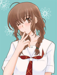 Rule 34 | braid, kimi kiss, megumi ryouko, mizusawa mao, one eye closed, school uniform, solo, twin braids, wink