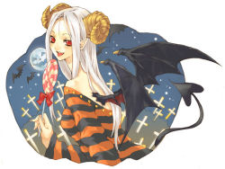 Rule 34 | bat wings, candy, demon girl, food, halloween, horns, lollipop, original, sakamoto atsumu, solo, striped, swirl lollipop, wings