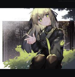 Rule 34 | + +, 1girl, armband, commentary, girls&#039; frontline, hair ribbon, headgear, jacket, kky, letterboxed, long hair, long sleeves, looking at viewer, pantyhose, ribbon, sitting, smile, solo, ump40 (girls&#039; frontline), yellow eyes
