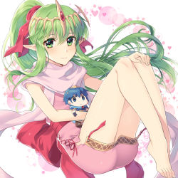 Rule 34 | 1girl, awayuki ramika, bad id, bad pixiv id, barefoot, character doll, closed mouth, diadem, dress, fire emblem, floating hair, green eyes, green hair, hair between eyes, hair ribbon, hand on own knee, heart, long hair, looking at viewer, marth (fire emblem), nintendo, pink dress, pointy ears, ponytail, red ribbon, ribbon, scarf, short dress, side slit, sleeveless, sleeveless dress, smile, solo, tiki (fire emblem), tiki (young) (fire emblem), very long hair, white background, white scarf