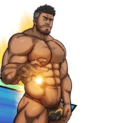 Rule 34 | 1boy, abs, alternate skin color, bara, beard, bikini briefs, blue male underwear, bulge, covered penis, dark-skinned male, dark skin, dungeon and fighter, facial hair, large pectorals, lowres, male focus, male priest (dungeon and fighter), male pubic hair, male underwear, mature male, multicolored hair, muscular, muscular male, mustache, navel, navel hair, nipples, pectorals, powering up, pubic hair, ryans, short hair, sideburns, solo, stomach, streaked hair, thick thighs, thighs, topless male, underwear, underwear only, white hair