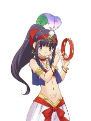 Rule 34 | 1girl, alternate costume, alternate hairstyle, arabian clothes, belly dancer, breasts, hair ribbon, highres, instrument, jewelry, long hair, midriff, nakoruru, navel, open mouth, ponytail, purple eyes, purple hair, ribbon, samurai spirits, small breasts, snk, snk heroines: tag team frenzy, solo