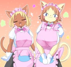 Rule 34 | 1girl, blonde hair, blue eyes, brown hair, cat, furry, furry female, letsuo, maid, smile, solo